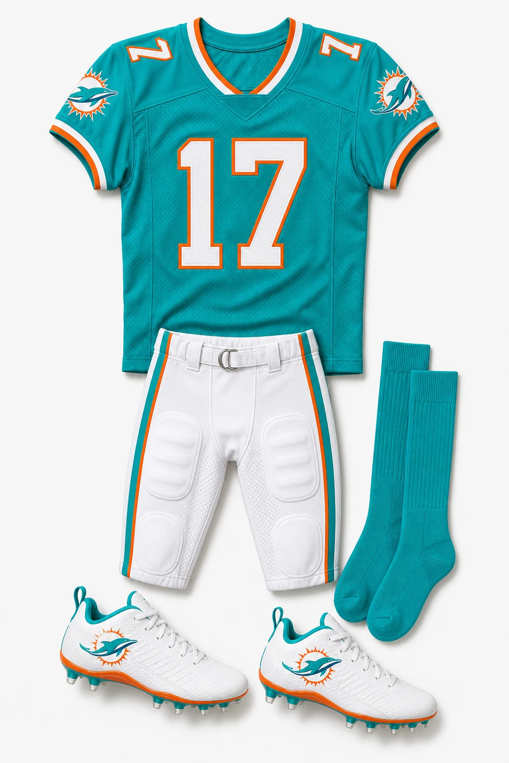 Miami Dolphins inspired American football uniform outfit image